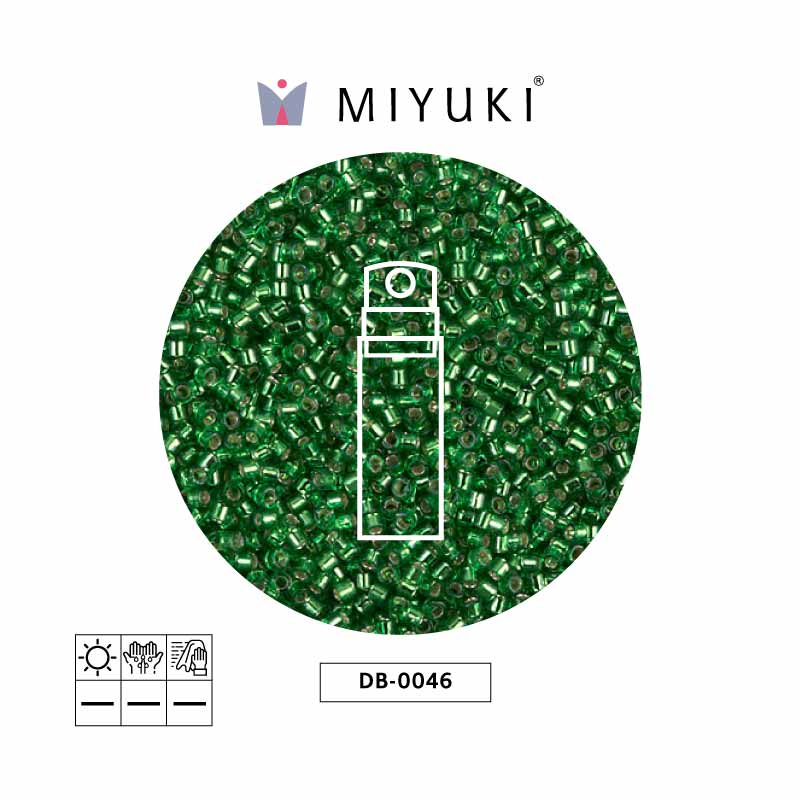 Miyuki delica 11/0 DB0046 plateado forrado verde x 10g