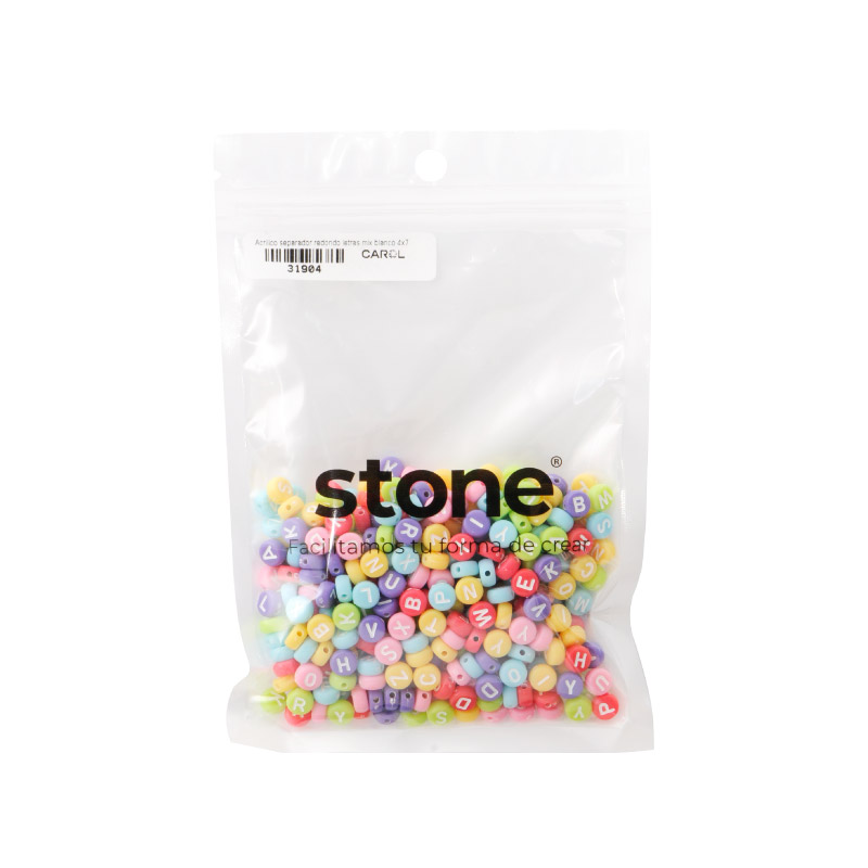 Acrilico separador redondo letras mix blanco 4x7mm x50g