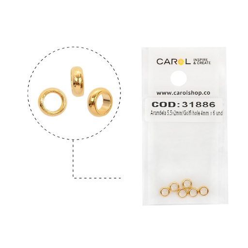 [31886] Arandela 5.5x2mm/rodio hole 4mm x 6 und