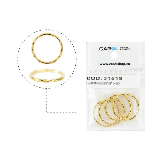 [31519] Argolla labrada 25mm/rodio x 4unds