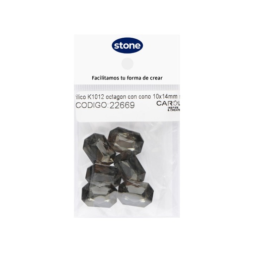 [22669] Acrilico K1012 octagon con cono 10x14mm smocky quartz 27 x 6 unds