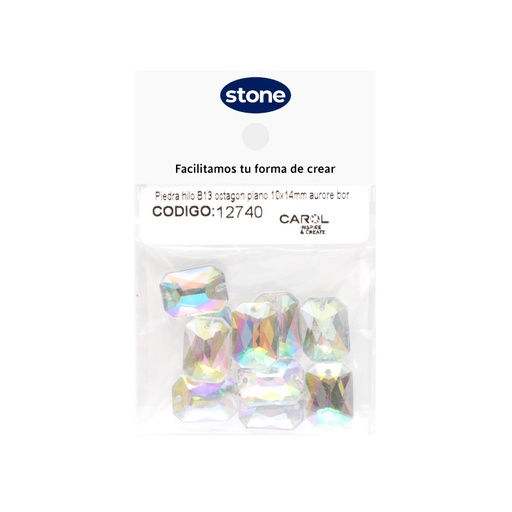 Piedra hilo B13 octagon plano 10x14mm aurore boreale 14 x 10 unds