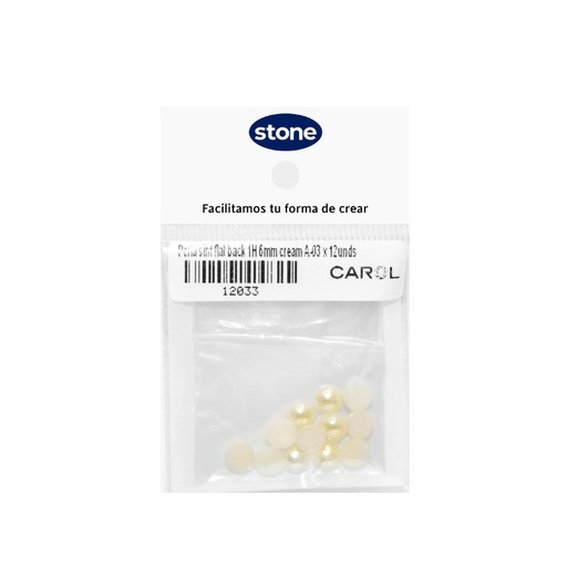 Media perla sintetica base plana 1H 6mm cream A-03 x 12unds