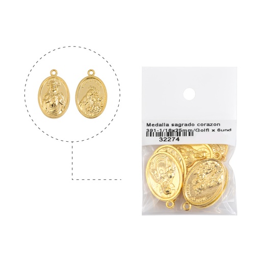 [32274] Medalla sagrado corazon 391-1/16x25mm/rodio x 6unds