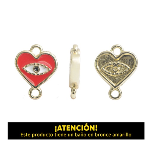[20928] Corazon ojo dos argollas 12 x 10mm B/A rojo x par