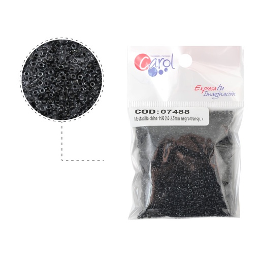 Mostacilla china 11/0 2.0-2.5mm negro transp. x 50g
