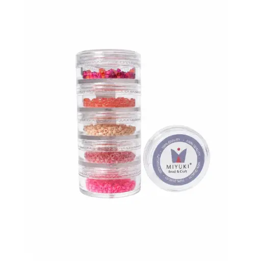 Kit 2- Miyuki Delica 5 Colores (2g c/u) + Organizador Apilable