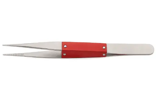 Cross Lock Straight Tweezer With Fiber Grips For Soldering. Total Length: 16.5cm TWZ-425 