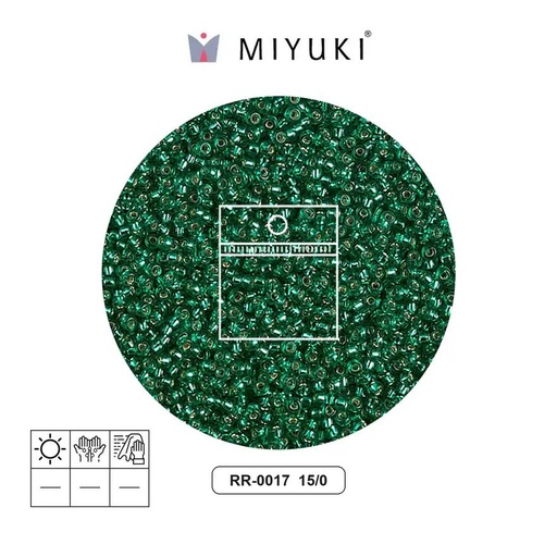 [32129] Mostacilla Miyuki rocalla 15/0 RR0017 plateado forrado esmerald x 10g