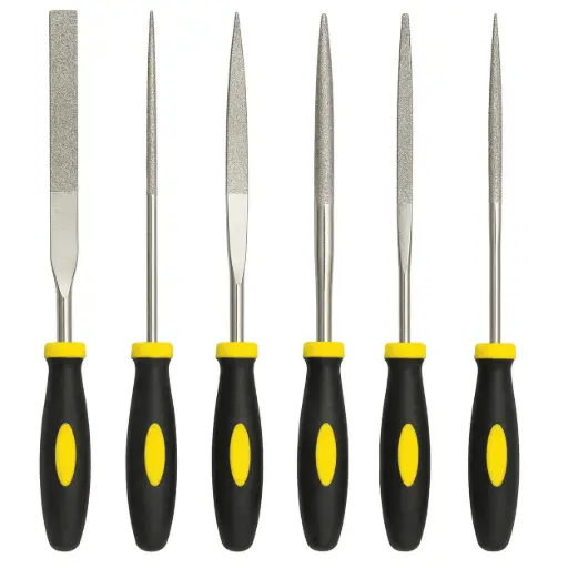 Diamond Needle File Set of 6. With Ergonomic Handles 6” & Cut 2 FIL-077