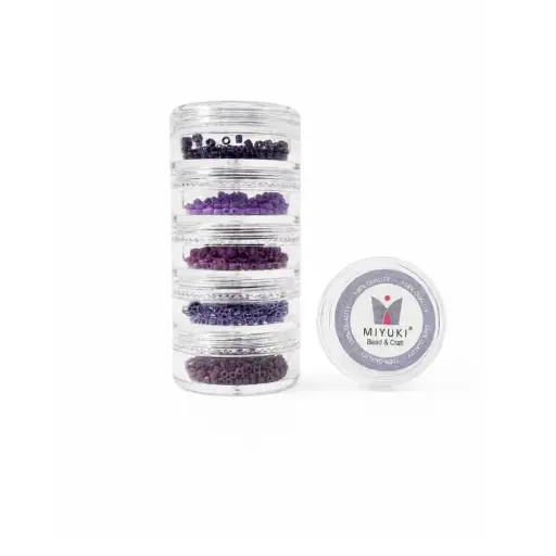 [18803] Kit 7 - Miyuki Delica 5 Colores (2g c/u) + Organizador Apilable