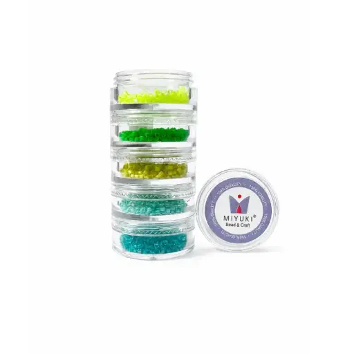 [26888] Kit 18 - Miyuki Delica 5 Colores (2g c/u) + Organizador Apilable
