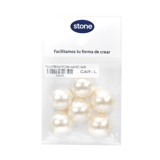 Media perla sintetica base plana 1H 22mm cream A03 x 6 Unidades