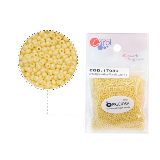 [17089] Mostacilla checa preciosa 10/0 2mm OP amarillo claro x 50 gr