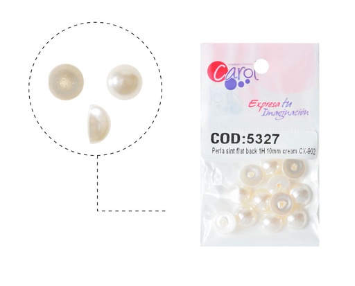 Media perla sintetica base plana 1H 10mm cream CX-902 x 12unds