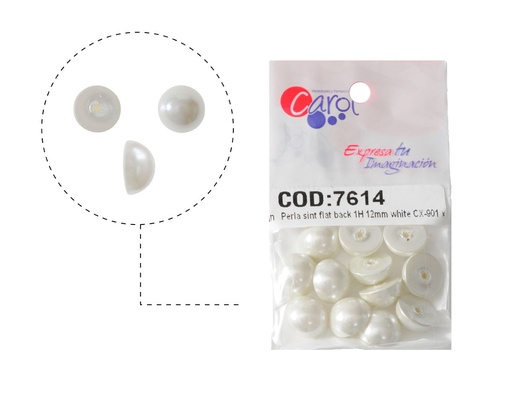 [07614] Media perla sintetica base plana 1H 12mm white CX-901 x 12unds