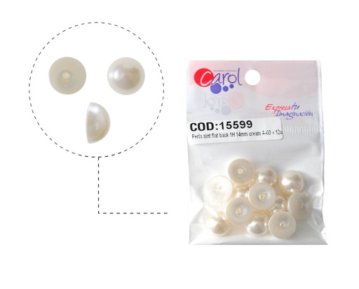 [15599] Media perla sintetica base plana 1H 14mm cream A-03 x 12unds