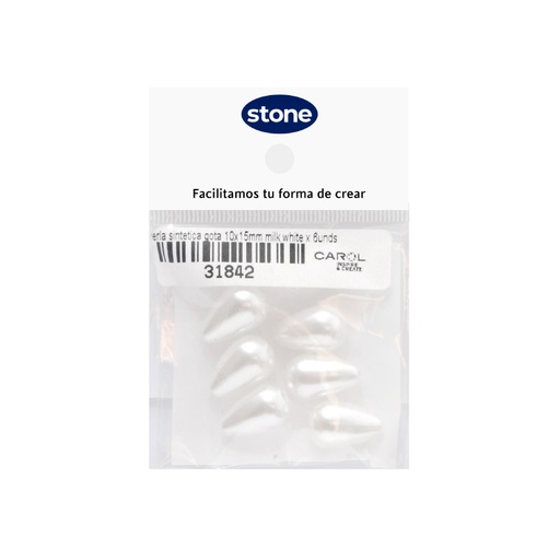 Perla sintetica gota 10x15mm milk white x 6unds