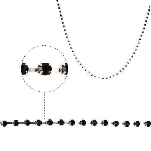 Cadena strass #38 negro 3.0mm/Niquel x m