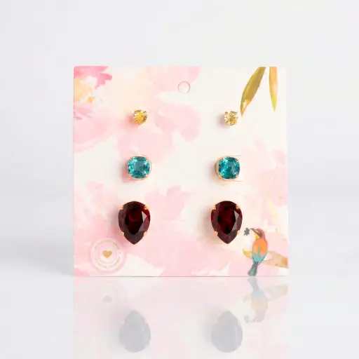 [19556] Set 3 pares de aretes corazon + pera + topo