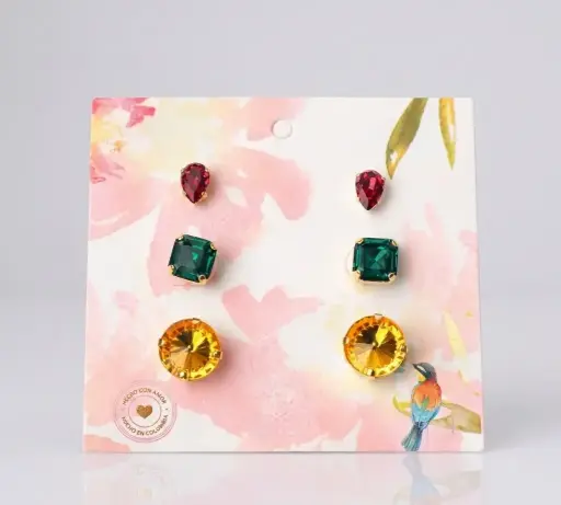 [20617] Set 3 pares de aretes imperial + rivoli + topo