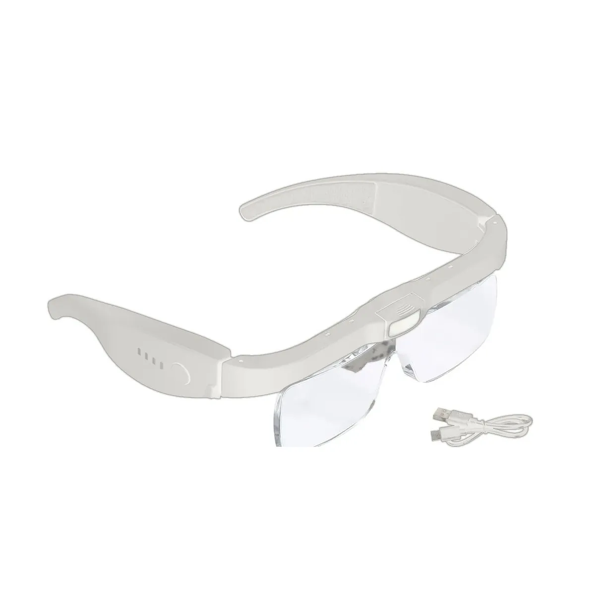 [01090] Lupa de cabeza con luz LED y 5 lentes intercambiables — Recargable USB-C (blanco)