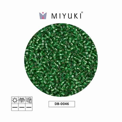 [12284] Miyuki delica 11/0 DB0046 plateado forrado verde x 50g